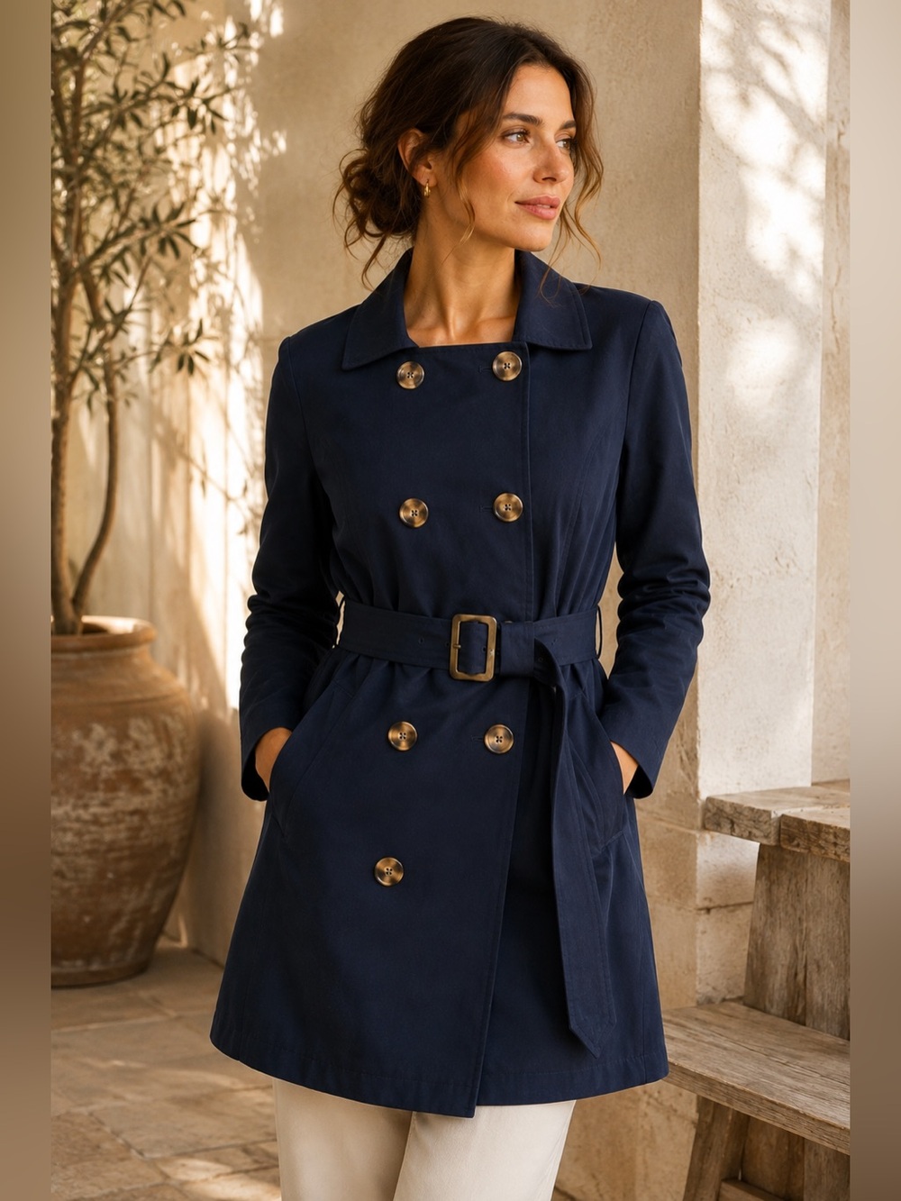 41 Hawthorn Navy Double Breasted Belted Trench Coat Tortoiseshell Buttons XL